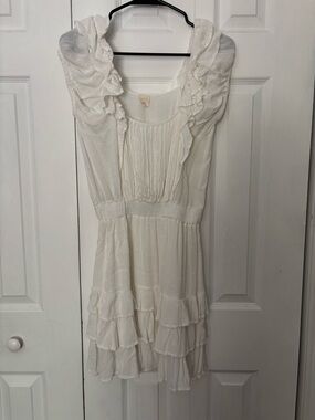 Surf Gypsy White Ruffled Neckline Mini Dress